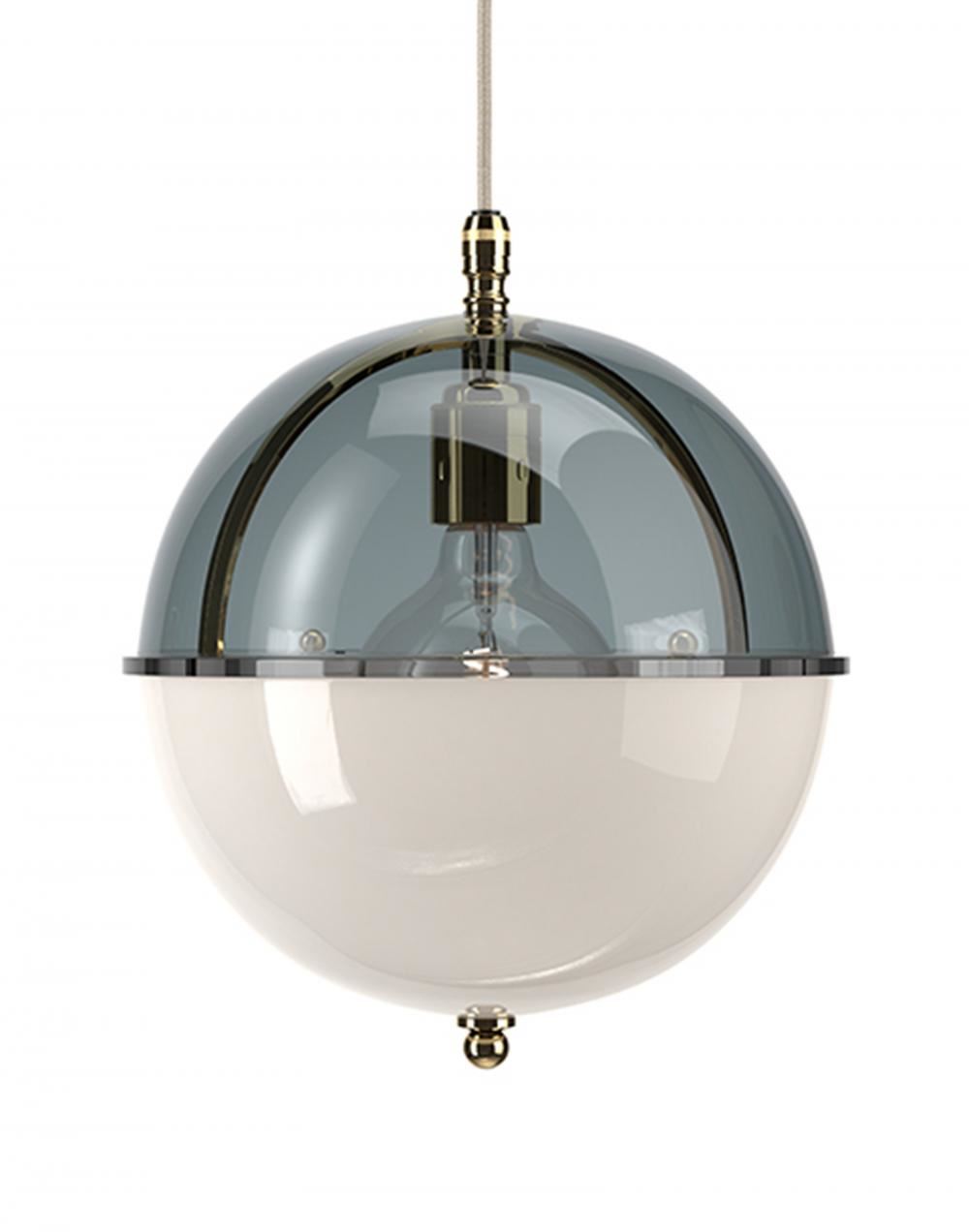 Fritz Fryer Grafton Globe Pendant Polished Brass Smoked White Grey Designer Pendant Lighting