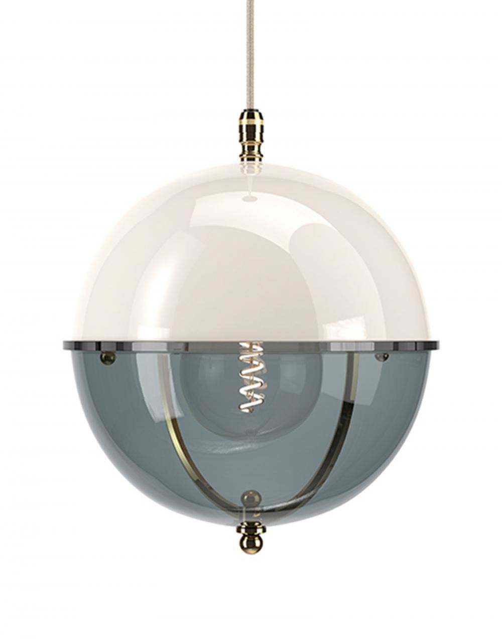 Fritz Fryer Grafton Globe Pendant Polished Brass White Smoked White Designer Pendant Lighting