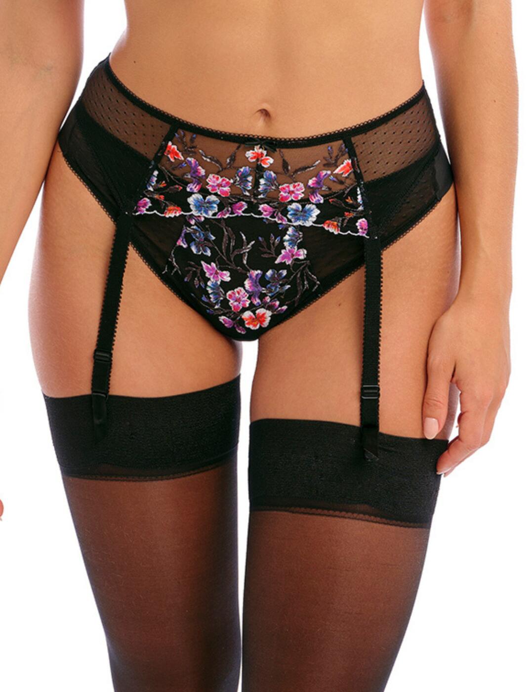 Complete your Aurelia lingerie look with this suspender from Fantasie. Made to match the other pieces in the collection beautifully with an all-over sheer mesh design with spot mesh at the hips and intricate floral embroidery sitting front and centre ensuring an eye-catching look. It allows you to create an individual fit with a hook and eye closure and 4 adjustable suspender straps. Finished off with feminine edges and a centre bow and charm.  Suspender belt All-over sheer mesh Spot mesh at the hips Centre intricate floral embroidery Hook and eye closure Thin adjustable suspender straps Mini bow and charm in the centre Country of origin: Tunisia Composition: 51% Polyamide &pipe; 34% Polyester &pipe; 15% Elastane Listed in UK sizes  59793-104568-1369508 101091 Suspender Belt