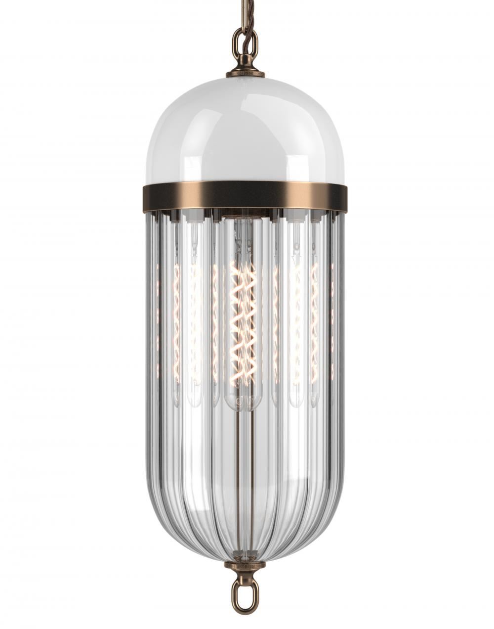 Aston Lantern Antique Brass White Ribbed