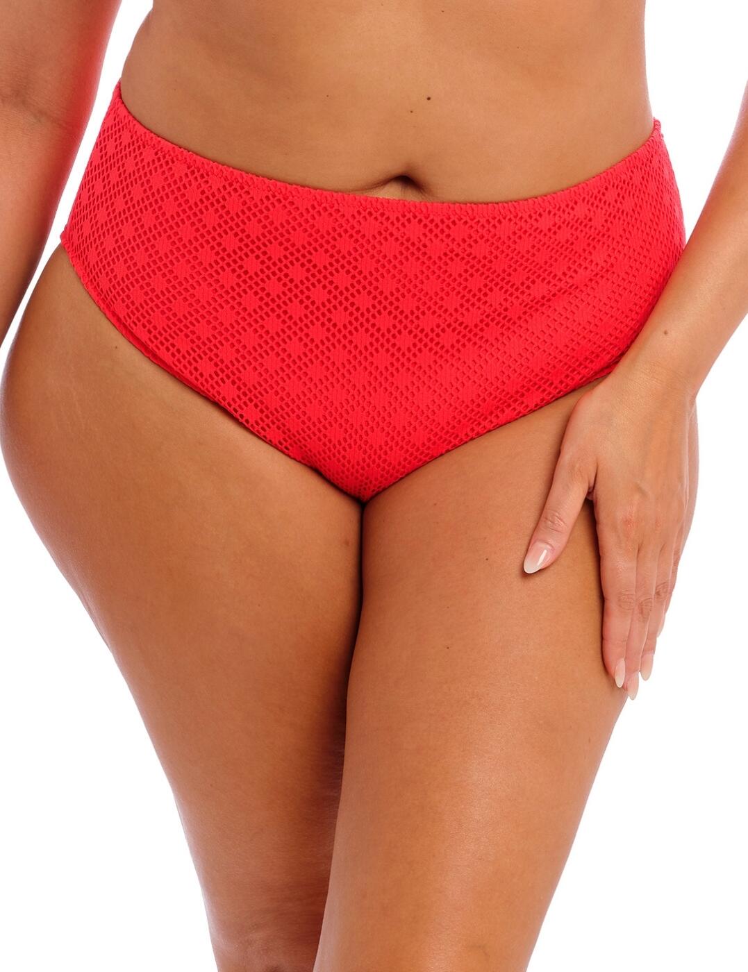 The stylish Bazaruto collection by Elomi will add a trendy boho-inspired look to your swimwear collection. This unique bikini brief is crafted from a stylish crochet-look fabric and an opaque lining for a modest finish. The flattering mid-rise design smooths the tummy and the high-leg design highlights your beautiful curves. Team with matching swimwear from the trendy Bazaruto collection by Elomi.