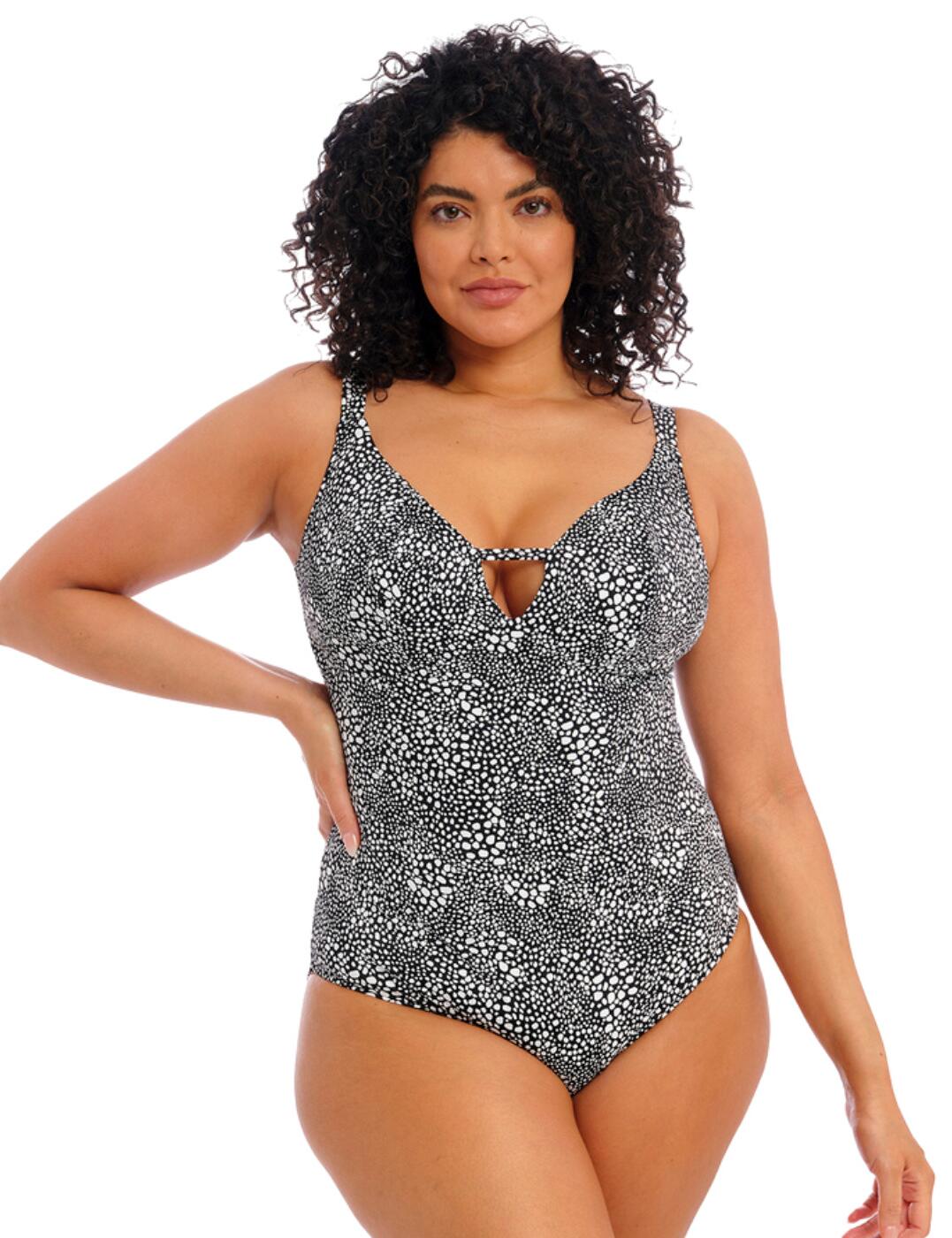 Introducing this flattering swimsuit from Elomi's Pebble Cove line is a staple piece needed in your swimwear collection. This piece is wireless and non-padded for the utmost comfort for all-day wear. This look also features a clasp fastening and adjustable straps so you alter it to fit all your gorgeous curves. This design features a light and durable material made from Lycra Xtra Life allowing you to have a longer-lasting timeless, stylish look. This swimsuit has an on-trend sexy keyhole cutout in the centre bust and on the back creating a gorgeous flattering design which finishes off the look perfectly. Take advantage of this range and snap up the matching available coordinates from Elomi's Pebble Cove range.