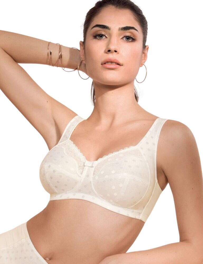 This elegant wireless comfort bra from the Airita range by Anita is the perfect everyday bra. With airy jacquard tone-on-tone fabric which is figure-flattering and creates a perfect fit. The three-section cups are wireless for added comfort, and side panels create stable support. Adjustable wide straps create a uniquely perfect fit, also providing extra relief on the shoulders for the larger sizes. Elegant embroidery adorns the neckline and meets at the middle with a delicate satin bow.  Airy jacquard tone-on-tone fabric Three-section cups Wireless Adjustable wide straps Elegant Embroidery Hook and eye closure Composition: 50% Polyester &pipe; 39% Nylon &pipe; 11% Elastane Listed in UK sizes  50075-90626-1198139 5850 Non-Wired Bra