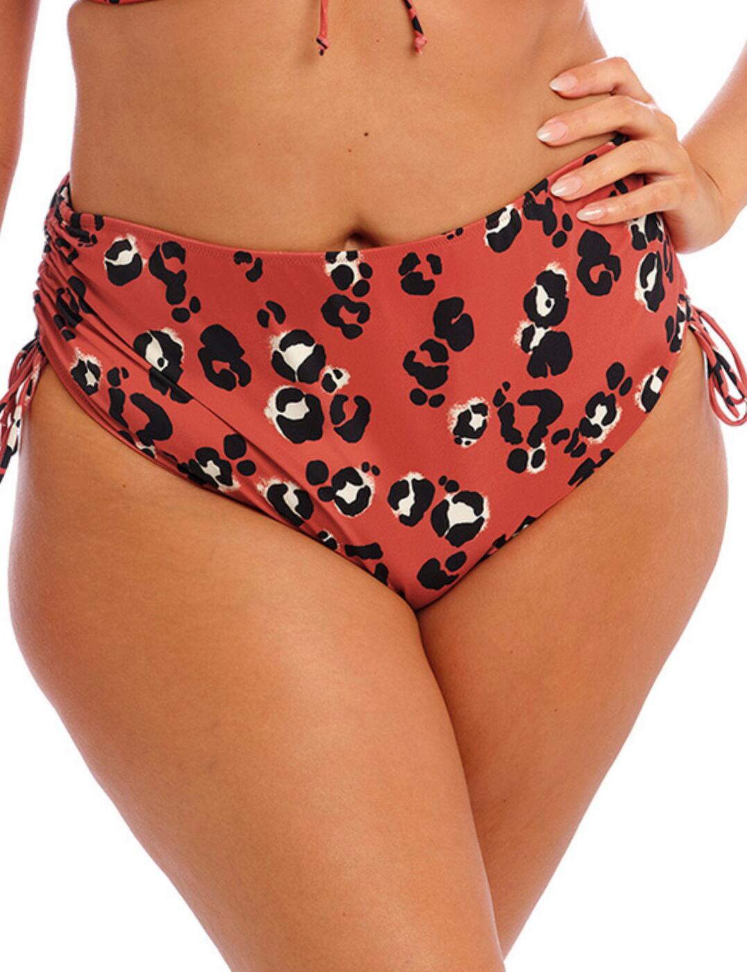 Make a poolside fashion statement in the gorgeous Kotiya collection by Elomi. This trendy bikini brief combines a bold animal-inspired print with an adjustable ruched side design that allows you to control the coverage to your preferred style. The Lycra Xtra Life fabric ensures premium quality and the high-rise waist creates a flattering fit. Wear with stylish coordinating swimwear from the bold Kotiya collection by Elomi.  Stylish ruched design Adjustable side feature Trendy animal print Flattering high waist design Moderate rear coverage Matching swimwear available Country of origin: Sri Lanka Composition: 83% Polyamide &pipe; 17% Elastane Listed in UK sizes  59827-104603-1369927 800973 Bikini Bottoms