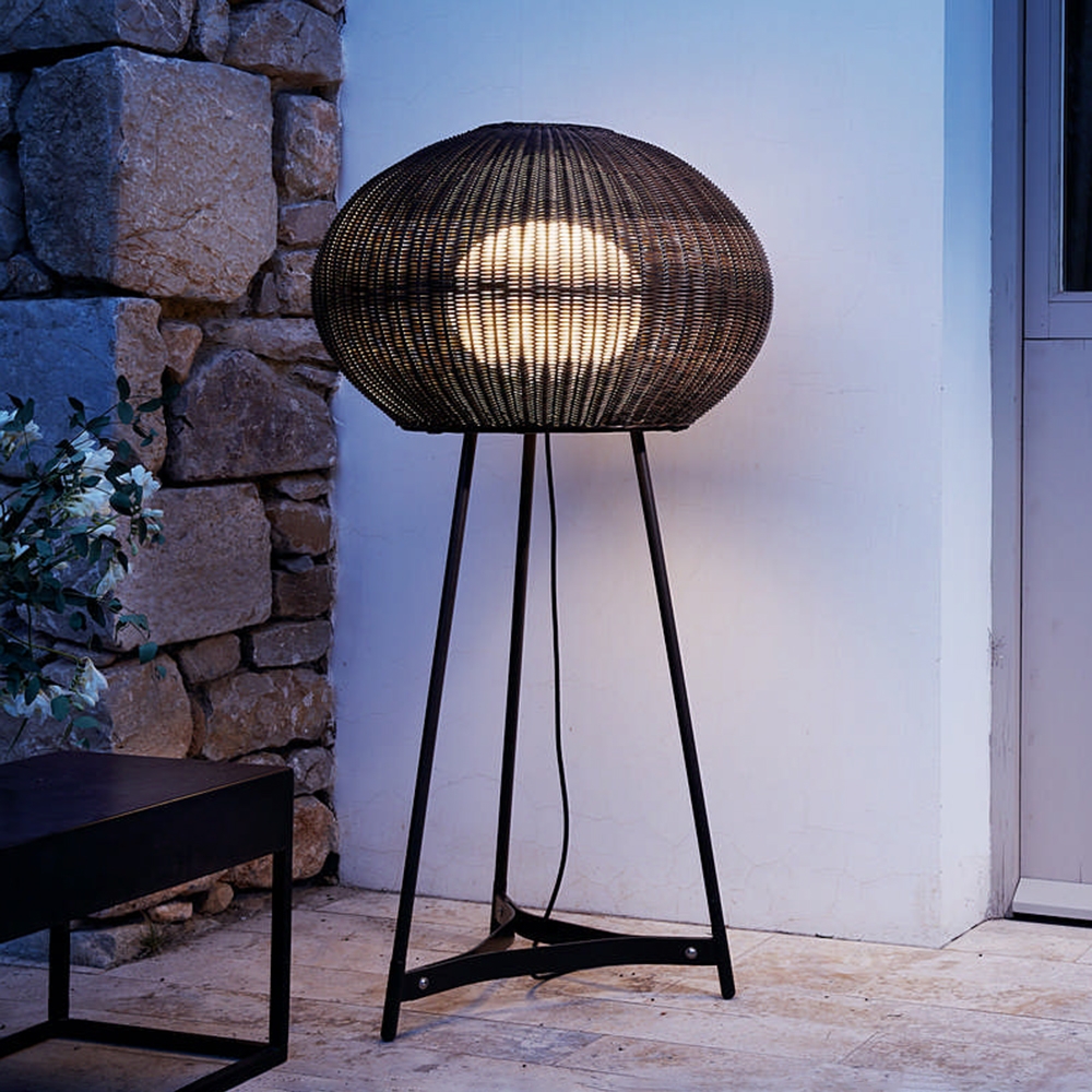 Garota P 02 Outdoor Floor Light Ivory White Shade With Graphite Brown Outdoor Lighting Outdoor Lighting Designer Floor Lamp