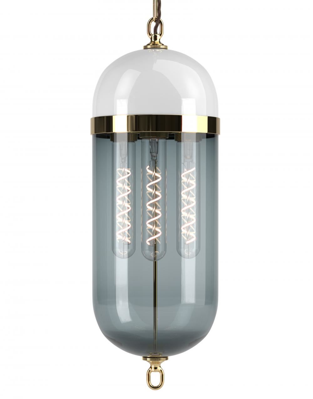 Aston Lantern Polished Brass White Smoked