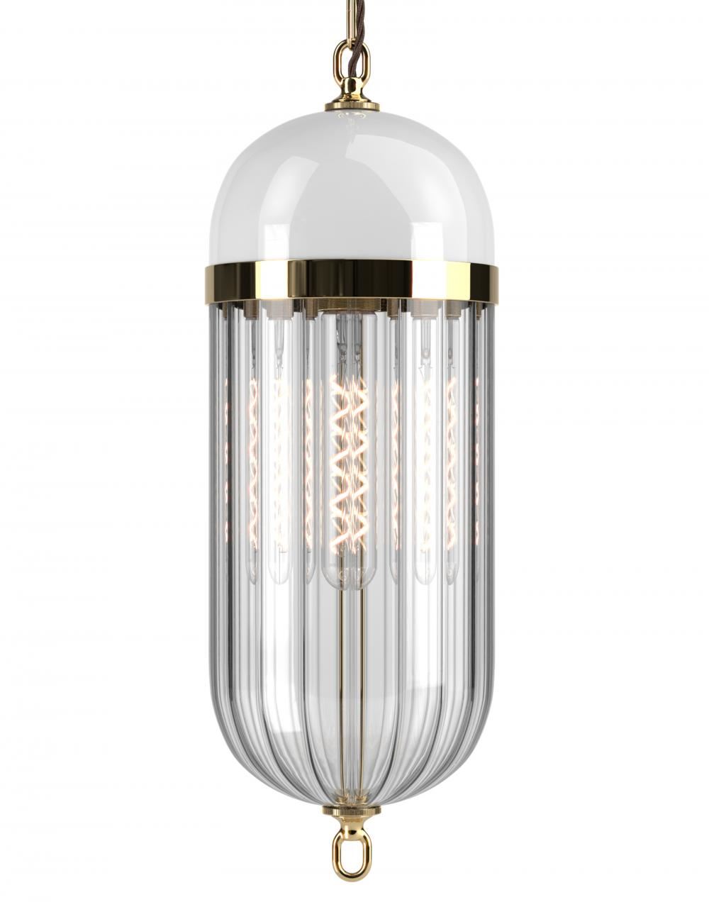 Aston Lantern Polished Brass White Ribbed