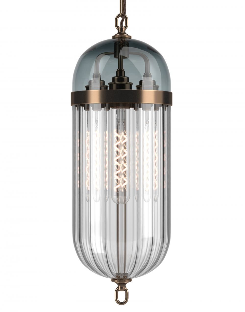 Aston Lantern Antique Brass Smoked Ribbed