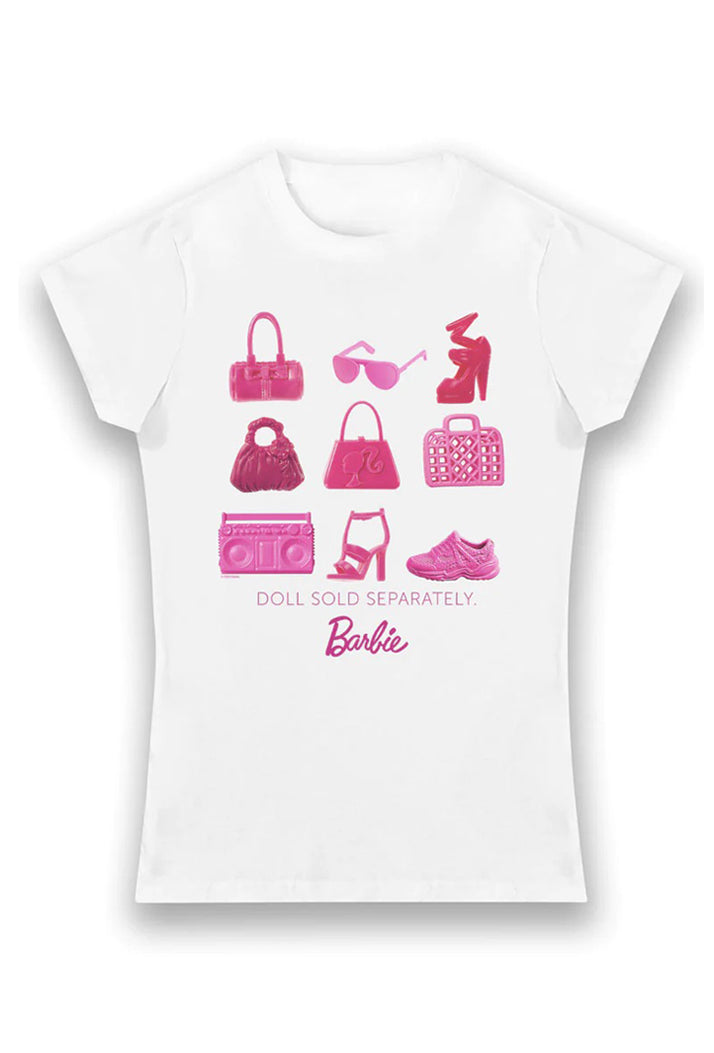 Barbie Doll Sold Separately Shoes & Handbags Ladies Fit T-Shirt - White - S