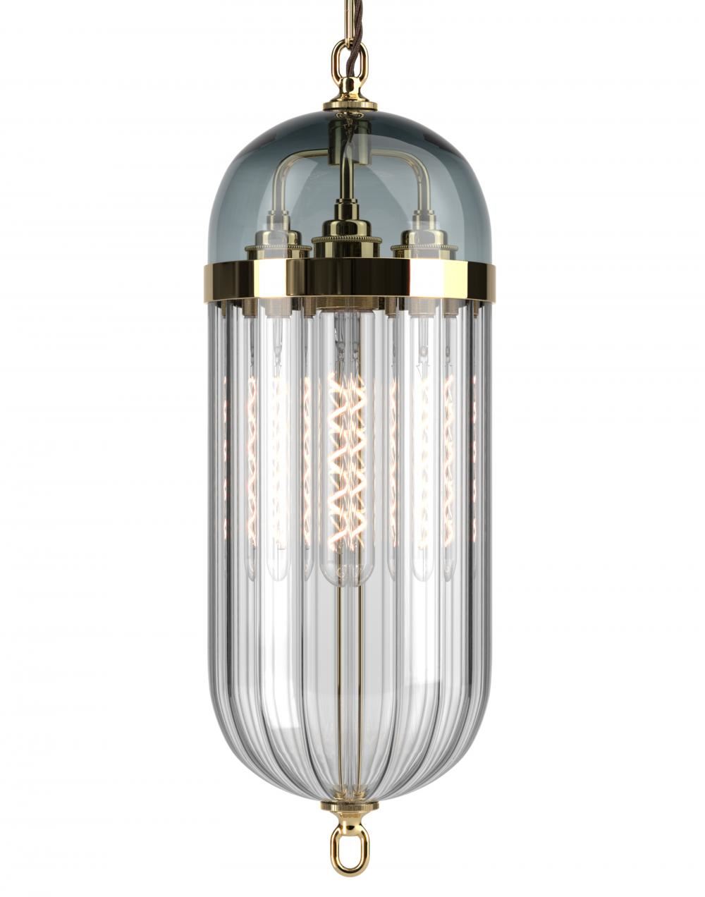 Aston Lantern Polished Brass Smoked Ribbed