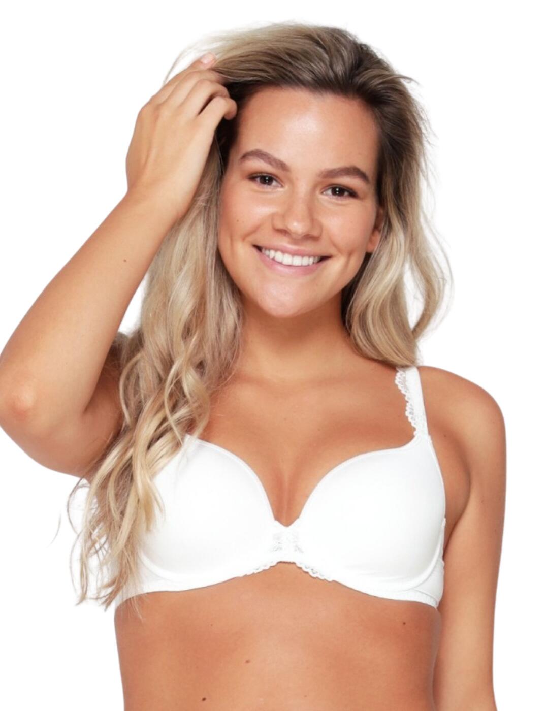 The Basic Collection uses Lingadore's innovative 'uni-fit' design that moulds to your individual shape for the perfect fit and all-day comfort. This classic T-shirt bra has smooth moulded cups for reduced visibility and lace detail on the bridge and straps for an effortlessly chic look. A moderate plunging neckline shows a glimpse of cleavage. Underwiring offers added support and uplift. Matching briefs are available from the Basic Collection by Lingadore for a classic everyday style.