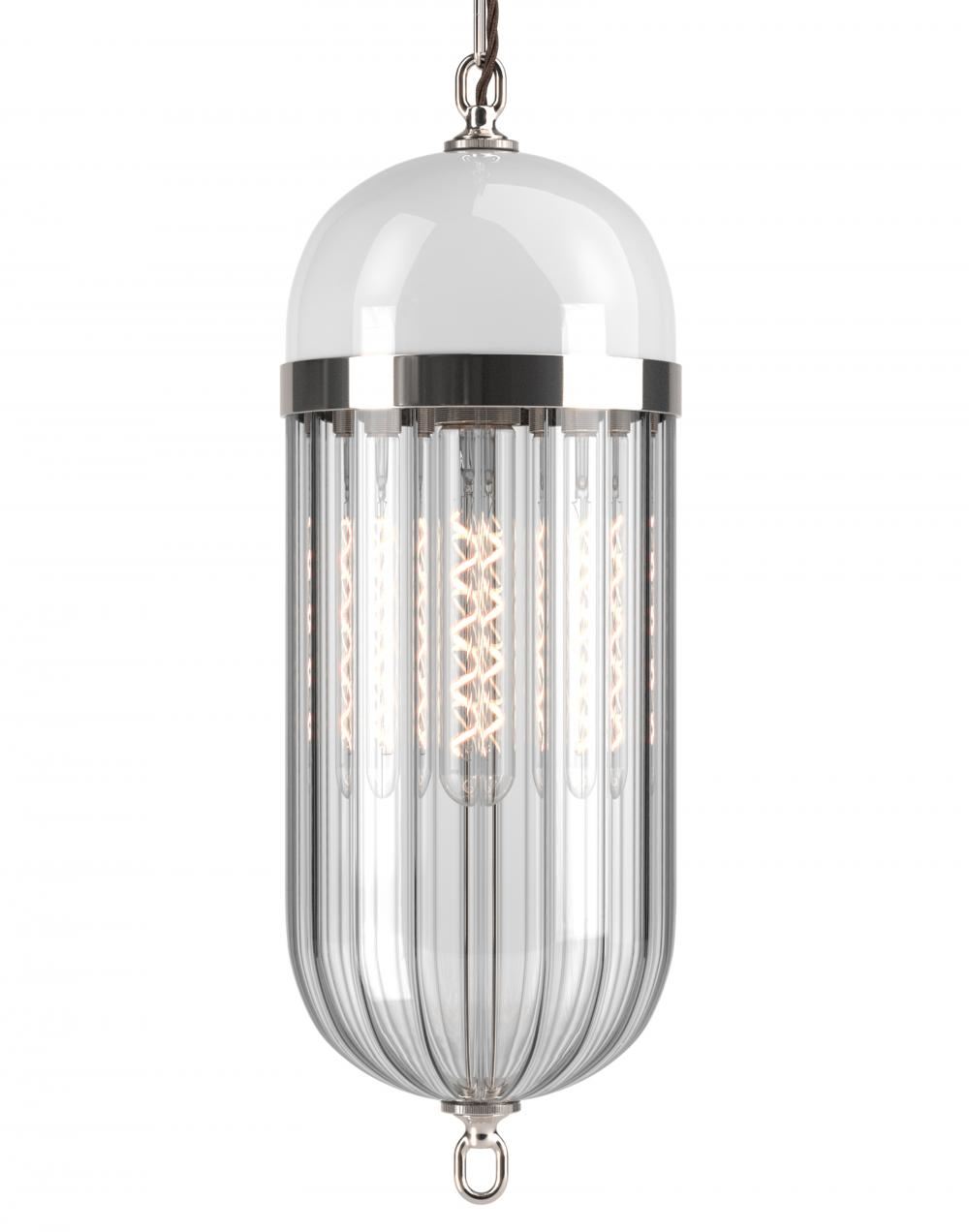 Aston Lantern Nickel White Ribbed