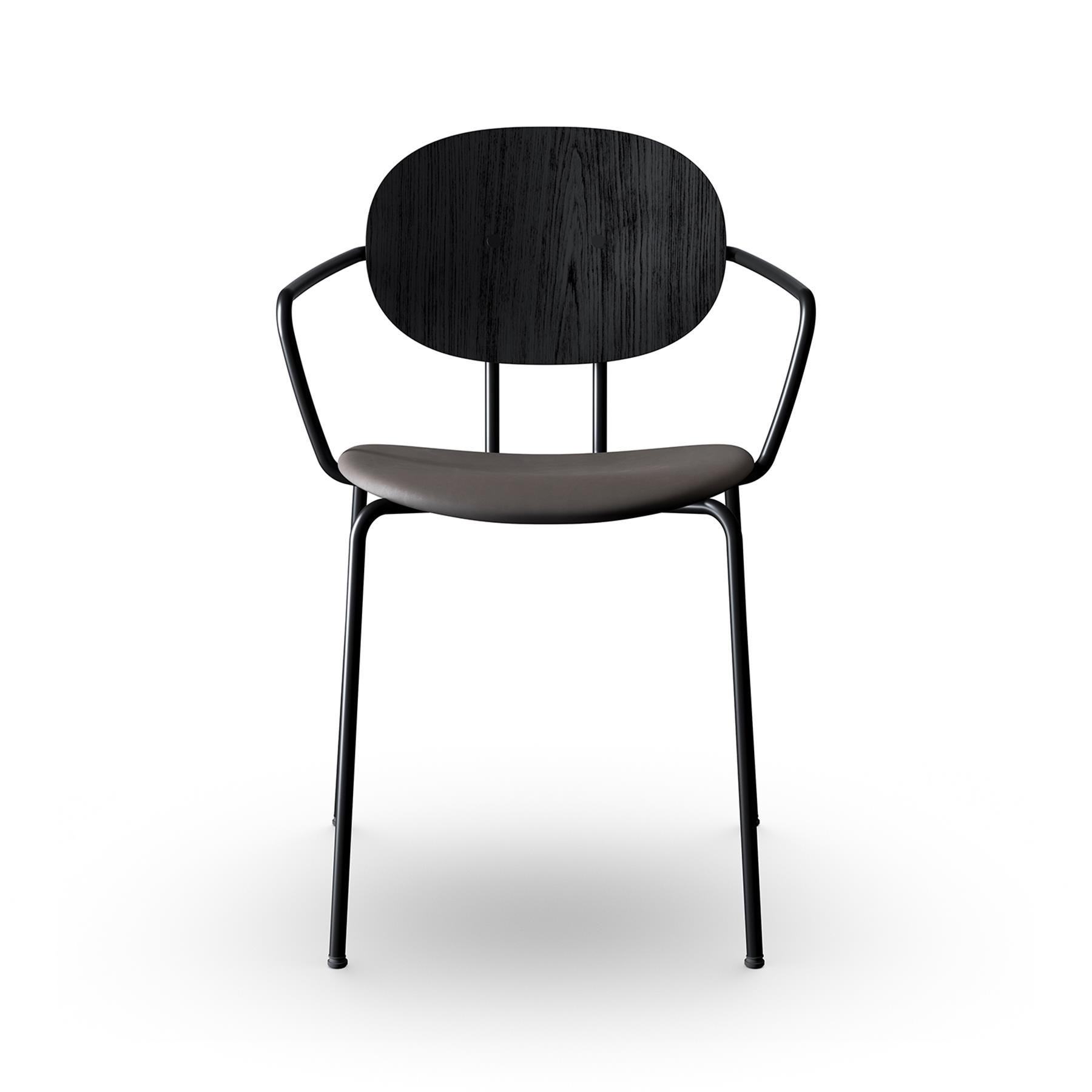 Sibast Piet Hein Dining Chair With Arms Black Steel Black Oak Dunes Dark Brown Leather Designer Furniture From Holloways Of Ludlow