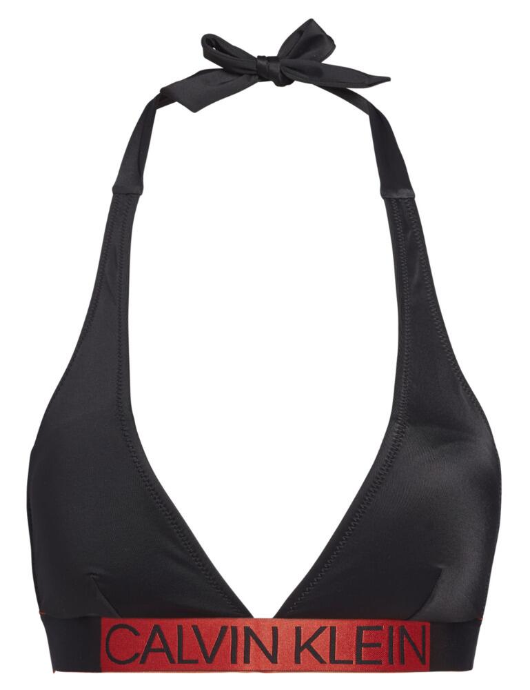 Update your swimwear with this beautiful plunge halterneck bikini top from Calvin Klein's Core Icon range. Featuring a plunging neckline, enhancing the amazing cleavage. The removable padded cups lift and centre the breasts creating a gorgeous rounded shape. Triangle cups offer a stylish look creating the perfect swimwear item. Get a unique and comfortable fit from the halterneck straps. The signature elasticated underband offers amazing support to the non-wired bikini top.  Plunging neckline Removable padded cups Triangle cups Halterneck straps Signature elasticated underband Non-wired Composition: 82% Polyamide &pipe; 18% Elastane  Listed in UK sizes  50231-90882 KW0KW00600 PlungeHalter Bikini Top