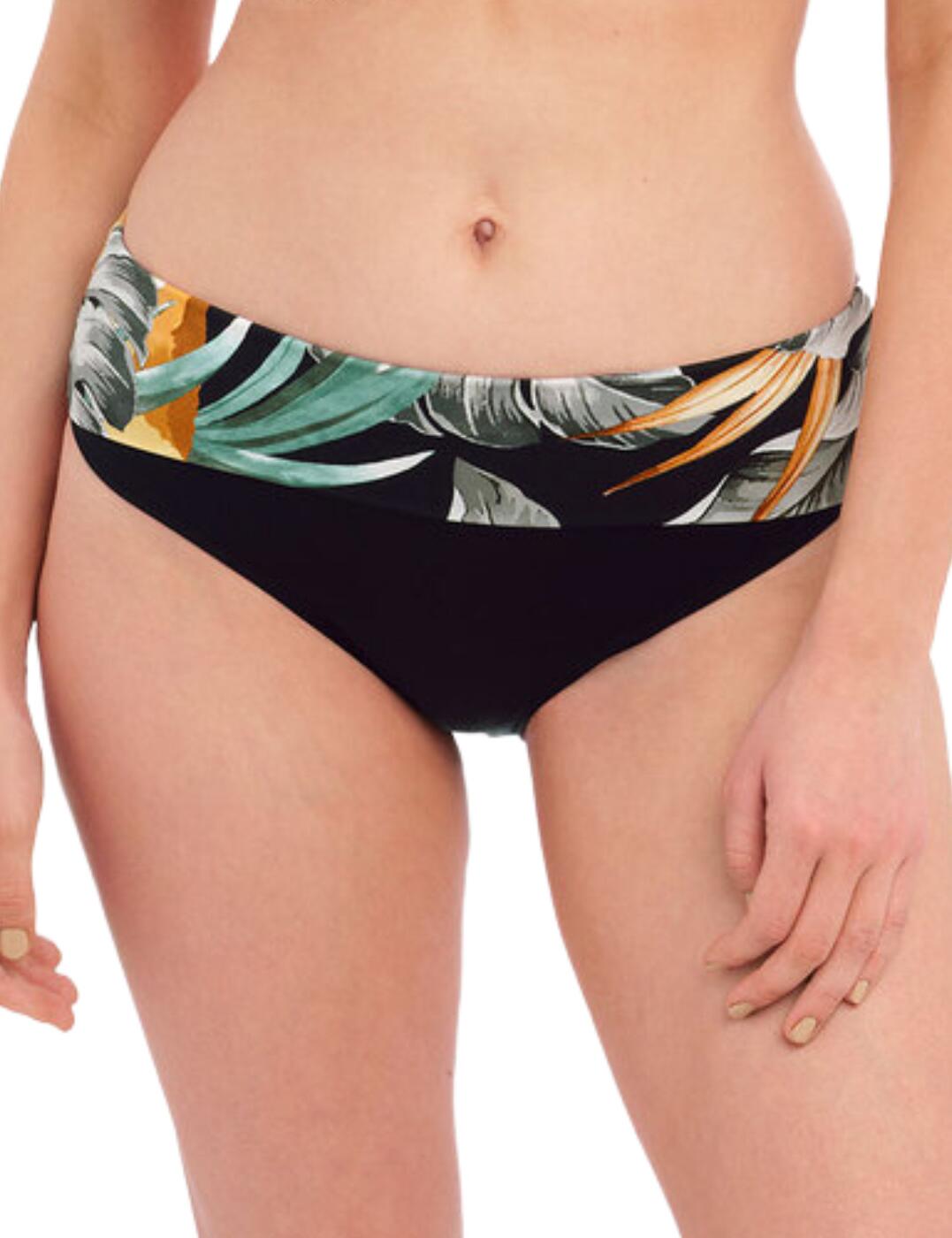 Introducing the Fantasie Bamboo Grove fold bikini brief. Perfect for women looking for stylish and comfortable swimwear, this mid-rise brief is designed to create an adjustable fit that ensures a secure and comfortable wear. It's complete with moderate rear coverage and the waistband offers adjustable coverage for further control as you move about in confidence. Its interior has been fully lined to give you peace of mind that your modesty is being preserved, particularly when you go from land to sea or poolside. It even comes with a gorgeous printed design that creates a beautiful silhouette on your figure, making you look even more irresistible. Plus, if you're looking for something extra special, there's matching swimwear available too! Experience the luxurious comfort of Fantasie Bamboo Grove fold bikini brief today!