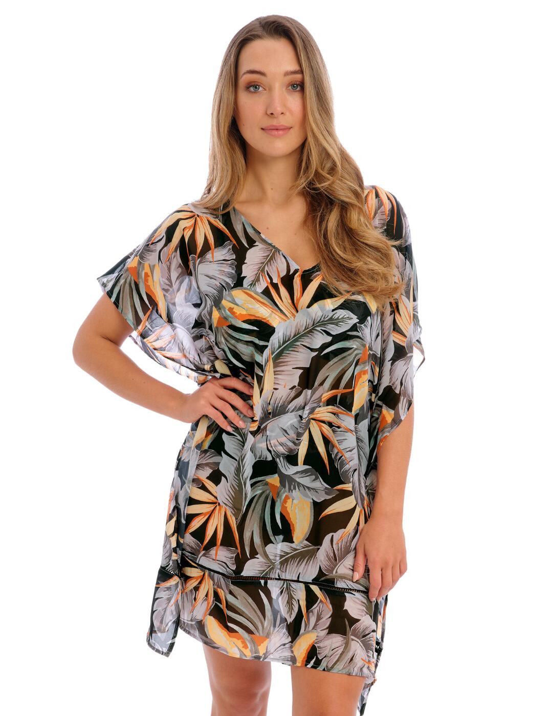 Step out in style wherever you go this season with the Fantasie Bamboo Grove kaftan. This mid-length kaftan features split sides, a V-neckline, and a loose-fitting shape for easy comfort when the temperatures start to rise. Adorned with an all-over botanical print, this piece will have you looking as good as you feel. Enjoy true versatility with this delightful design and don't worry if your wardrobe could use a bit of extra style - the Fantasie Bamboo Grove kaftan comes with matching swimwear available! Embrace your inner fashionista whatever occasion calls, and let Fantasie help you put together the perfect coordinated ensemble for swim season!  Fashionable kaftan Mid-length Split sides V-neckline Loose fitting Botanical print Flattering fit Matching swimwear available Country of origin: China Composition: 100% Polyester Listed in UK sizes  59968-104757-1373352 501694 Cover Up