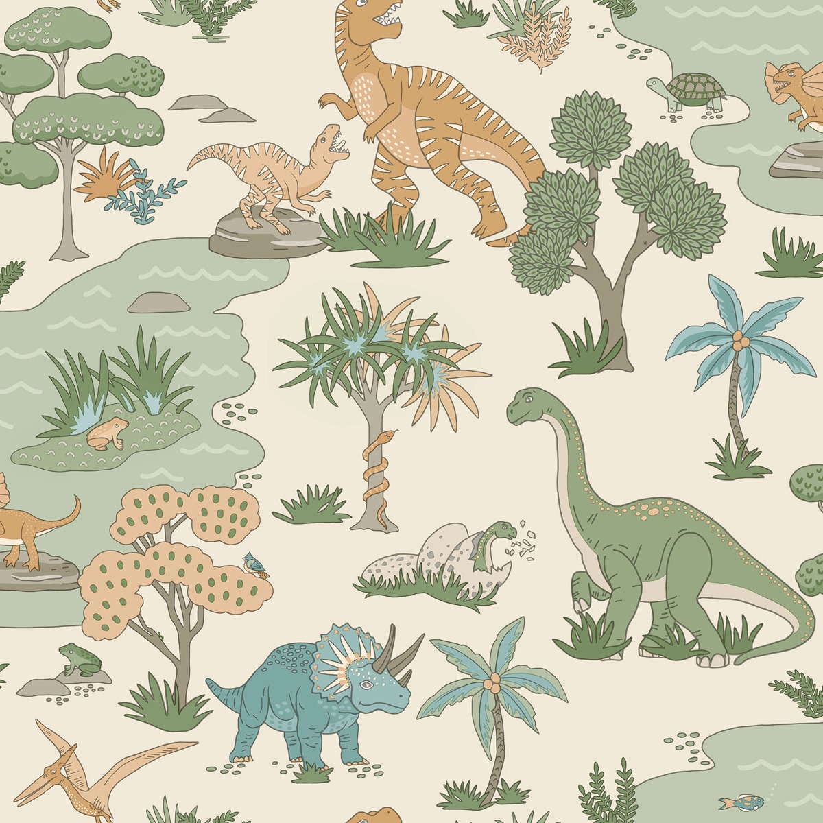Holden Decor Dino Zoo Cream / Multi Children's Wallpaper, Multi