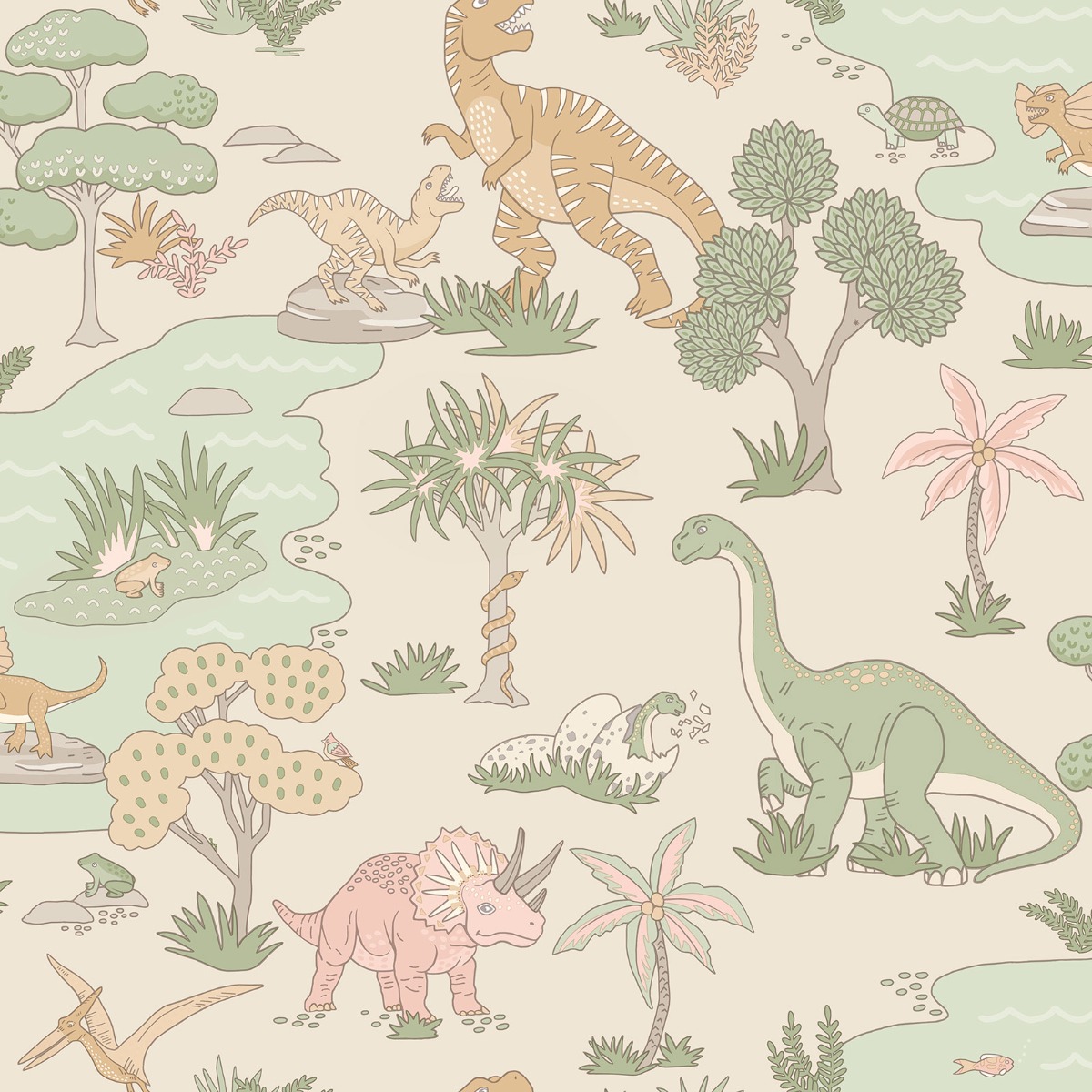 Holden Decor Dino Zoo Pink / Sage Children's Wallpaper, Pink