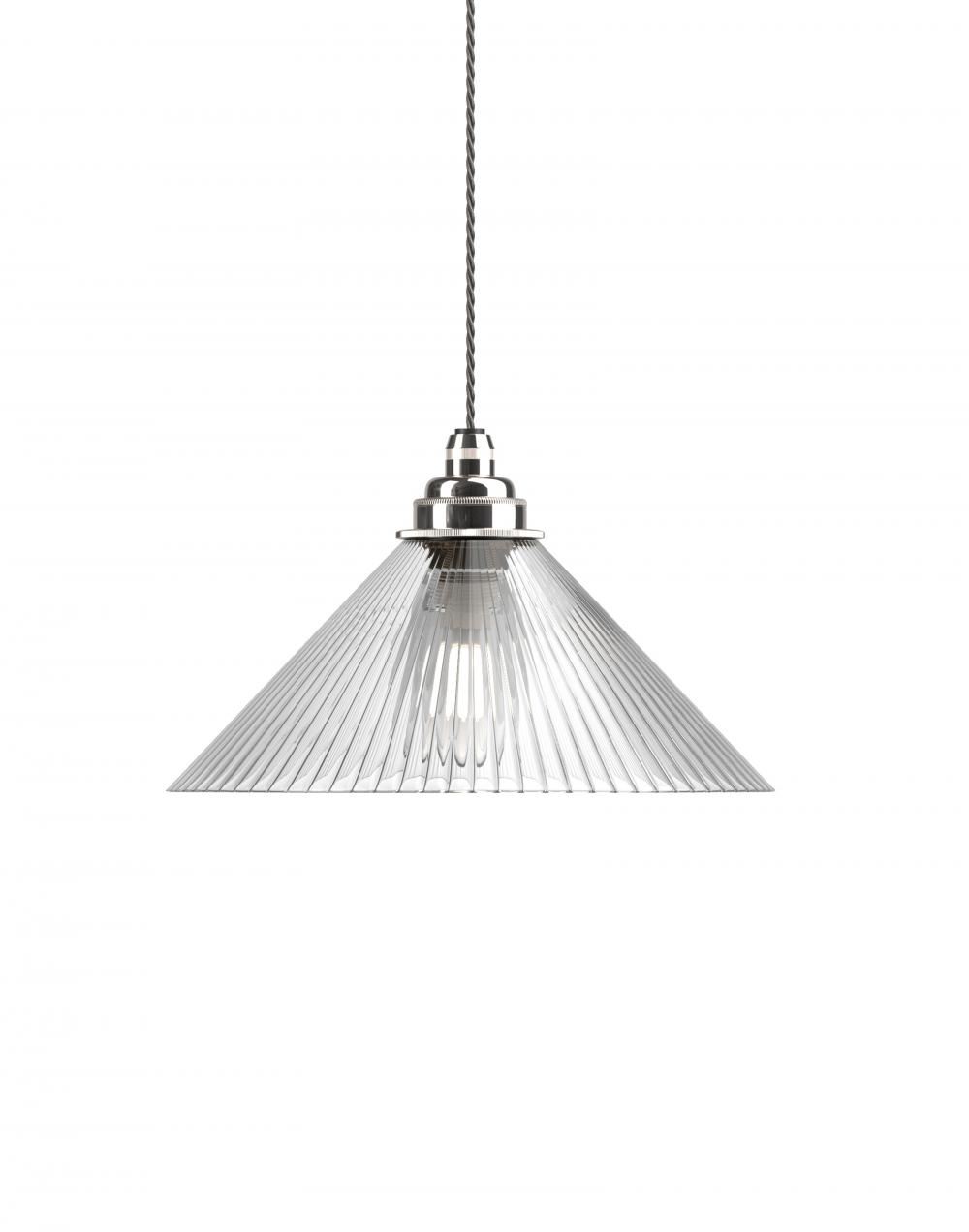 Fritz Fryer Hay Pendant Medium Skinny Ribbed Nickel Clear Designer Pendant Lighting