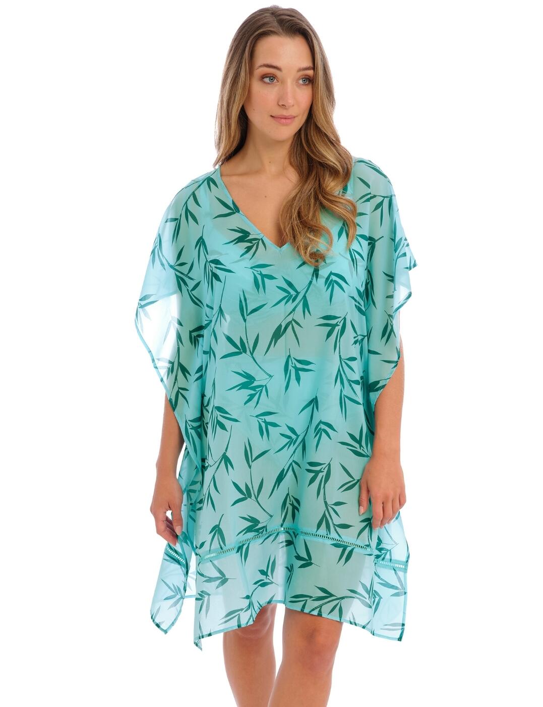 The Fantasie Luna Bay Kaftan is the perfect balance of chic and breathable comfort. This piece features a knee-length silhouette with floaty short sleeves that will provide you with the ideal combination of modesty and modern beach style this season. Elegantly finished with a V-neck neckline, a subtle side split detailing for a stylish flair, as well as a ladder stitch feature to complete the look. The bamboo-inspired print adds a chic touch that is perfect for any woman.  Short floaty sleeves Bohemium styling Knee-length Ladder stitch detailing Bamboo print V-neck Country of origin: China Composition: 100% Polyester Listed in UK sizes  59994-104784-1373868 502494 Cover Up