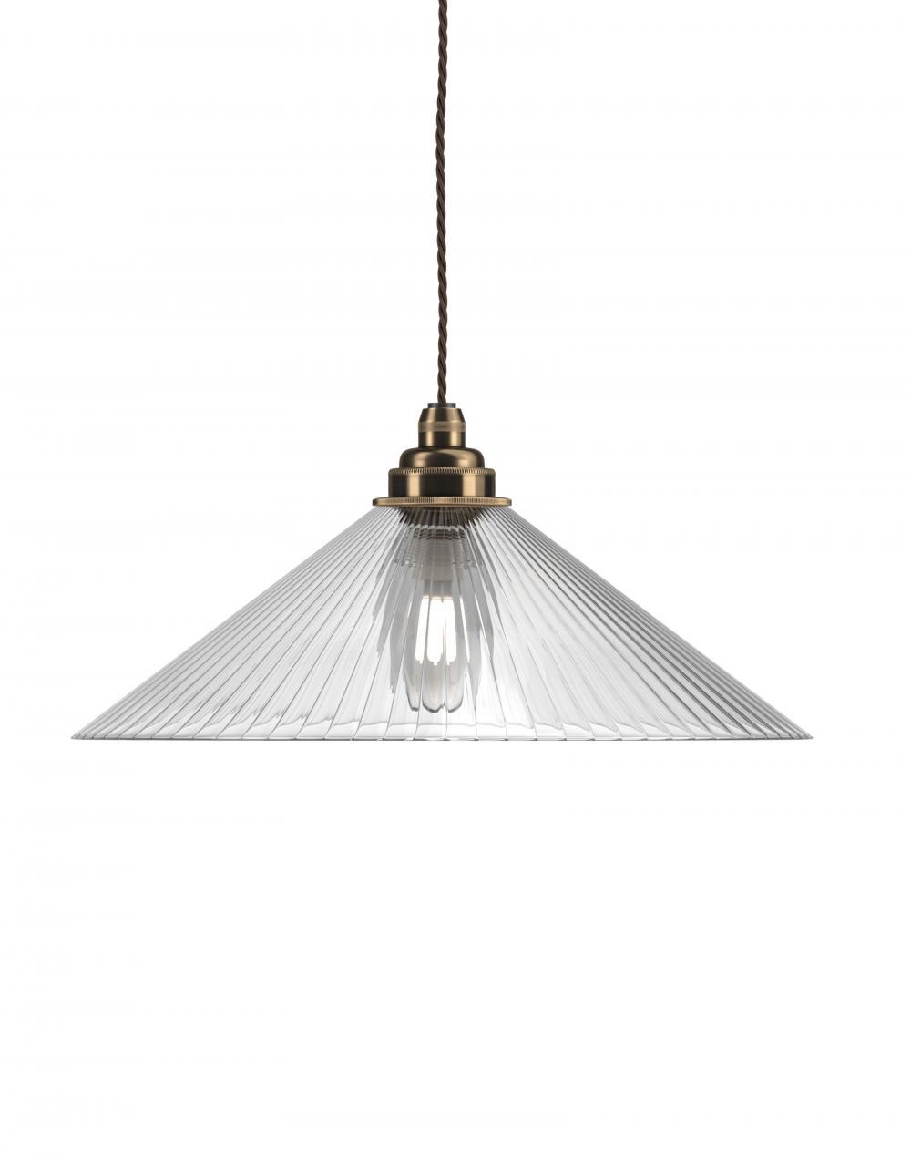 Fritz Fryer Hay Pendant Large Skinny Ribbed Antique Brass Clear Designer Pendant Lighting