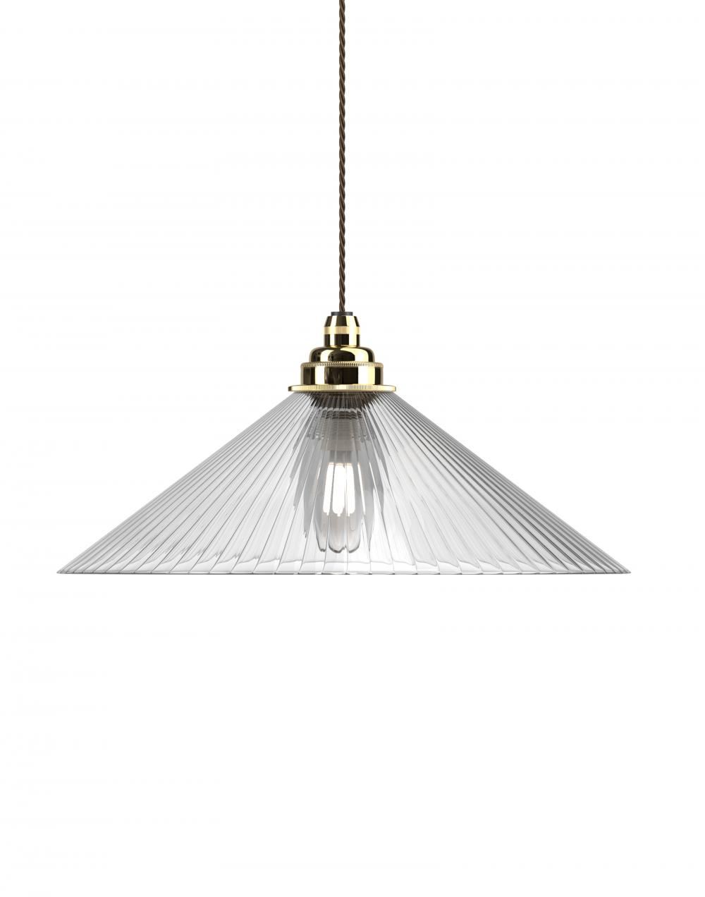 Fritz Fryer Hay Pendant Large Skinny Ribbed Polished Brass Clear Designer Pendant Lighting