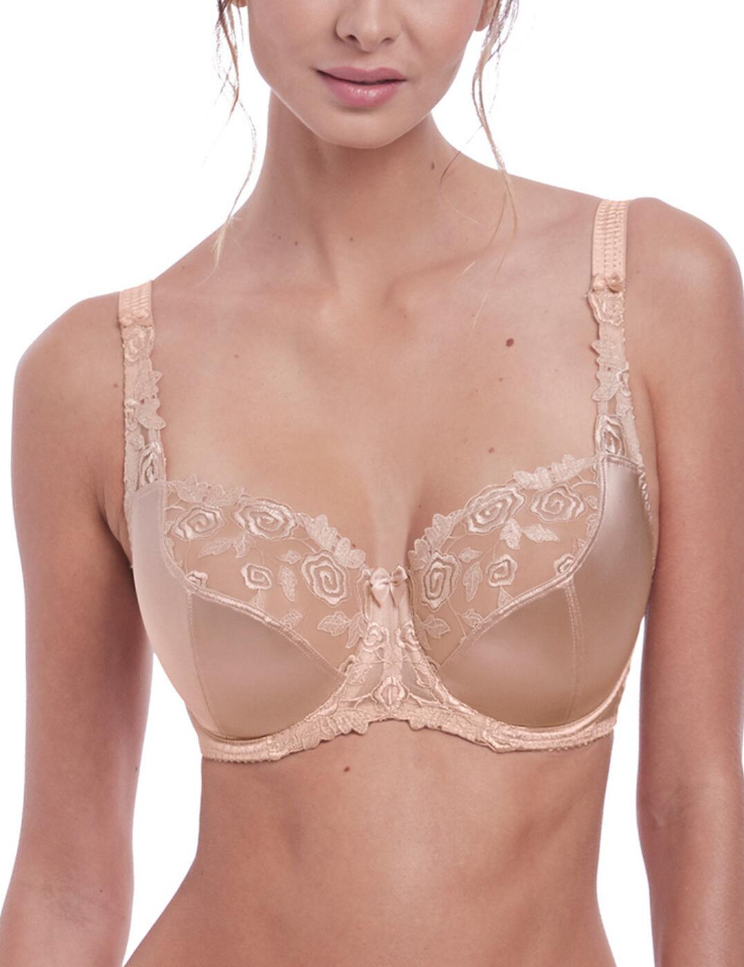 The Belle range by Fantasie brings this balcony bra that will instantly become your favourite piece. Balcony bras are much-loved due to their flattering cut that showcases your bust with three sectioned cups which provides great uplift and projection whilst giving excellent coverage. It allows you to create the perfect and comfortable fit with underwiring, adjustable elasticated straps and a hook and eye closure. The bra is crafted from soft silky fabric with an upper panel of semi-sheer beautiful Austrian embroidery which also runs along the straps and under band. Made complete with a mini bow in the centre.