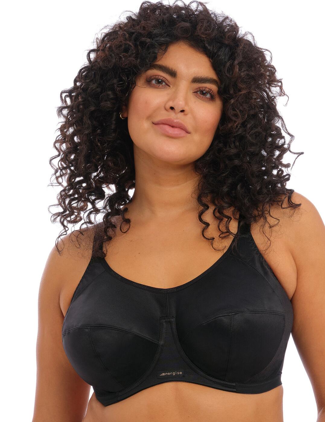 The Elomi Energise Sports bra boasts underwired support, side support and 3-section cups for the ultimate fit for your next gym session. The unique non-compression design offers separation, shaping and the best support you can get for the fuller bust. For comfort and style, the bra is made from microfibre which helps keep moisture away from the skin and features microfibre-backed restricted stretch straps. There is also a J-hook fastening to convert the sports bra to a racerback by simply lengthening the straps and connecting the J-hook. Turn up the heat with this Elomi Energise sports bra!  Underwired Non-padded 3-section cups Moisture-wicking fabric Full cup coverage Premium support J hook fastening for optional racerback straps Hook and eye closure Country of origin: Sri Lanka Composition: 94% Polyamide &pipe; 6% Elastane Listed in UK sizes  14059-66674-900759 8041 Sports bra