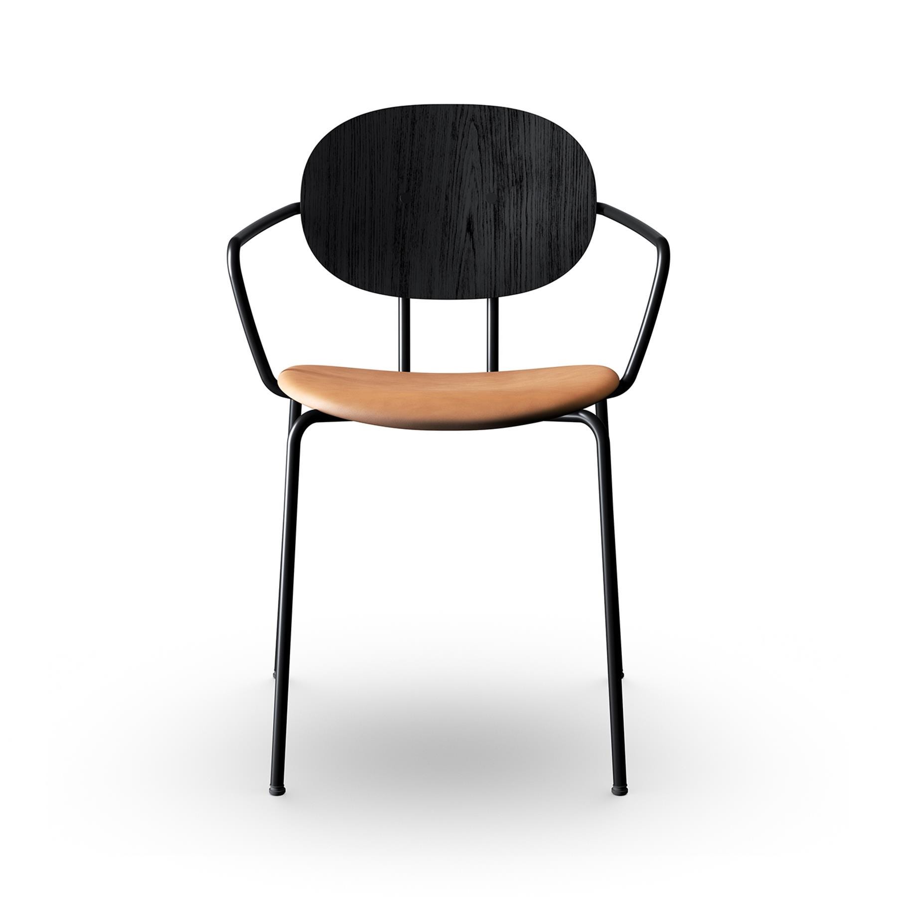 Sibast Piet Hein Dining Chair With Arms Black Steel Black Oak Ultra Brandy Brown Designer Furniture From Holloways Of Ludlow