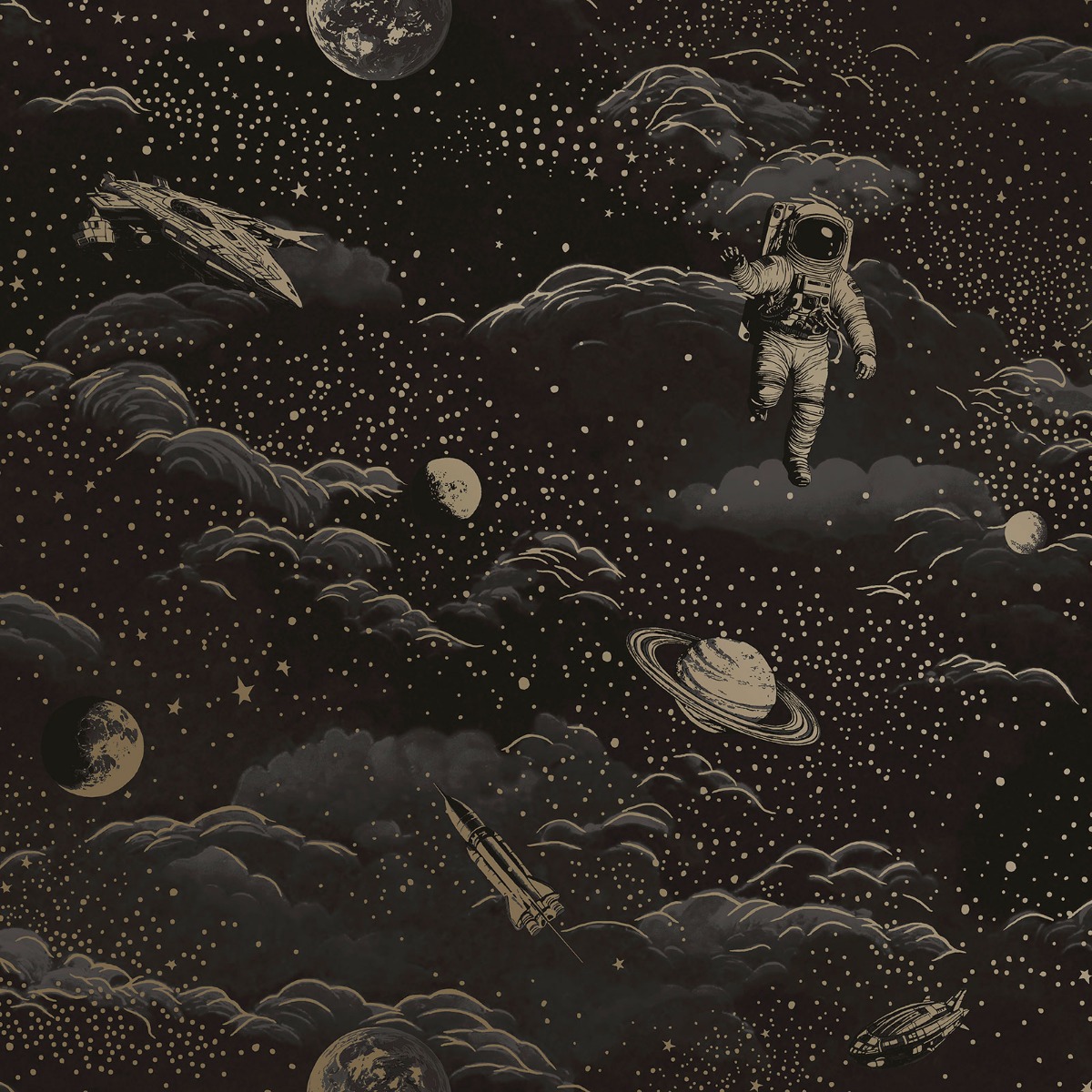 Holden Decor Lost In Space Black / Gold Children's Wallpaper, Black