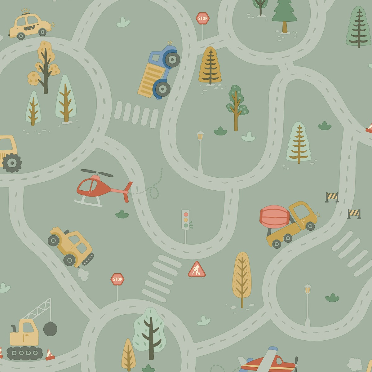 Holden Decor Roundabout Road Sage Children's Wallpaper, Green