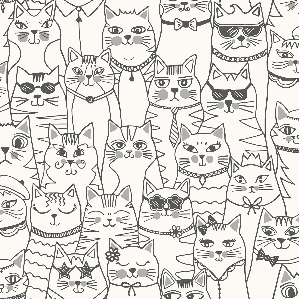 Cats Colour-Me Wallpaper Black / White Holden 14070