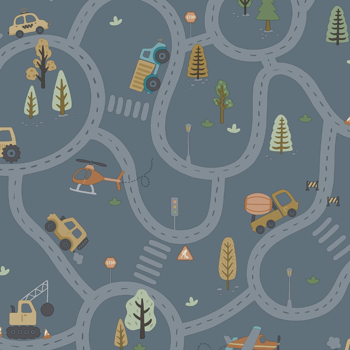 Holden Decor Roundabout Road Denim Blue Children's Wallpaper, Blue