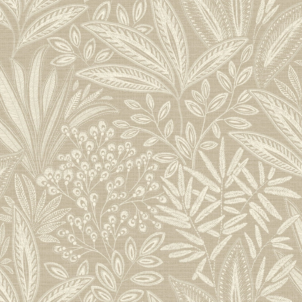 Crown Wallpapers Sahara Leaf Fern Cream Wallpaper Botanical Textured Stylish Feature Wall, Yellow