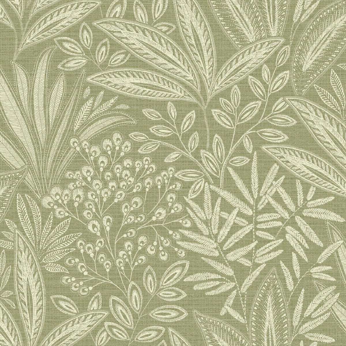 Crown Wallpapers Sahara Leaf Fern Green Wallpaper Botanical Textured Stylish Feature Wall, Green