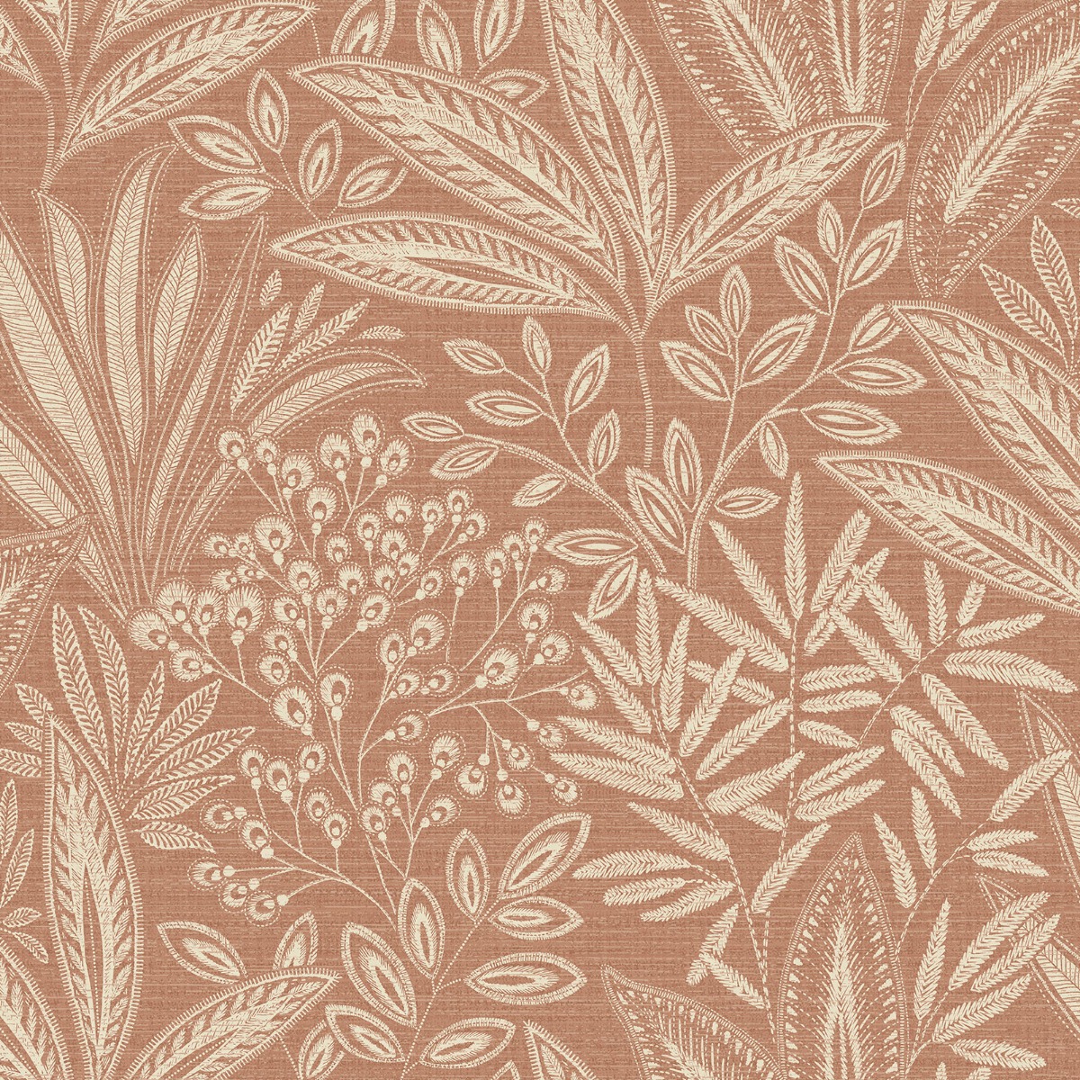 Crown Wallpapers Sahara Leaf Fern Clay Wallpaper Botanical Textured Stylish Feature Wall, Orange