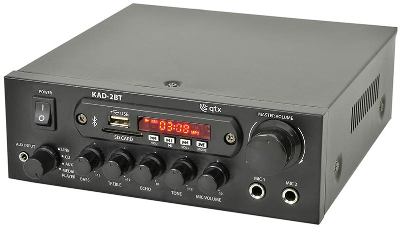 QTX KAD-2BT Bluetooth HiFi Stereo Amplifier 2 x 55W FM USB Aux Mic Desktop Mini Amp
