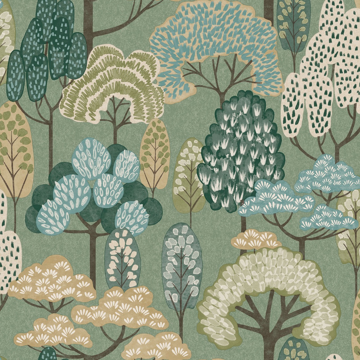 Happy Trees Wallpaper Green Grandeco LD2113