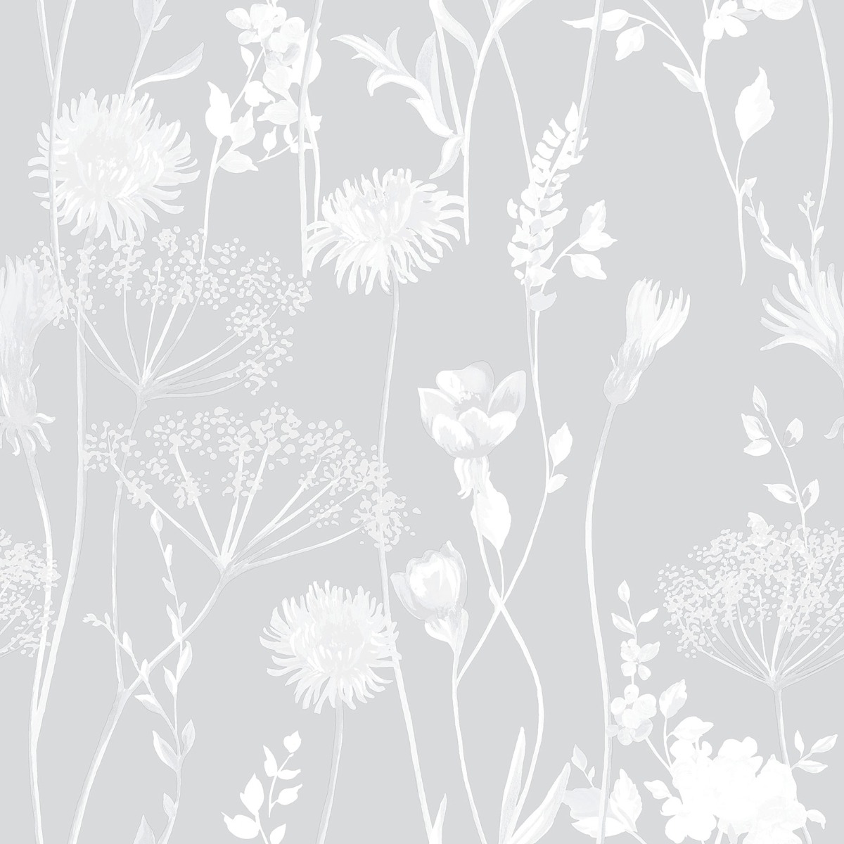 Catherine Lansfield Meadowsweet Floral Wallpaper Grey Muriva 165581