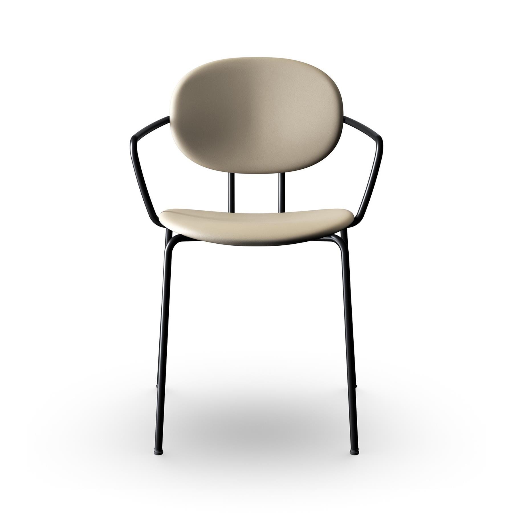 Sibast Piet Hein Dining Chair Fully Upholstered With Arms Black Steel Silk Stone Grey Designer Furniture From Holloways Of Ludlow