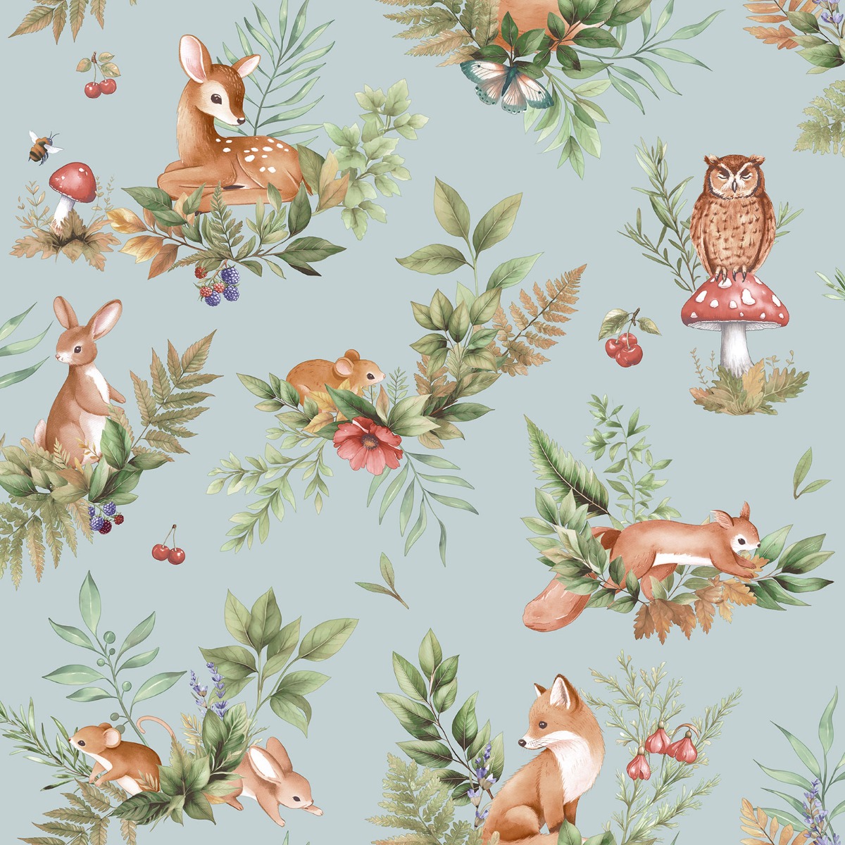 Holden Decor Forest Friends Duck Egg Blue Children's Wallpaper, Blue