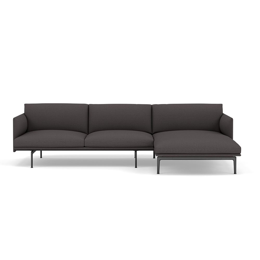 Outline Sofa With Chaise Longue Right Black Canvas 154