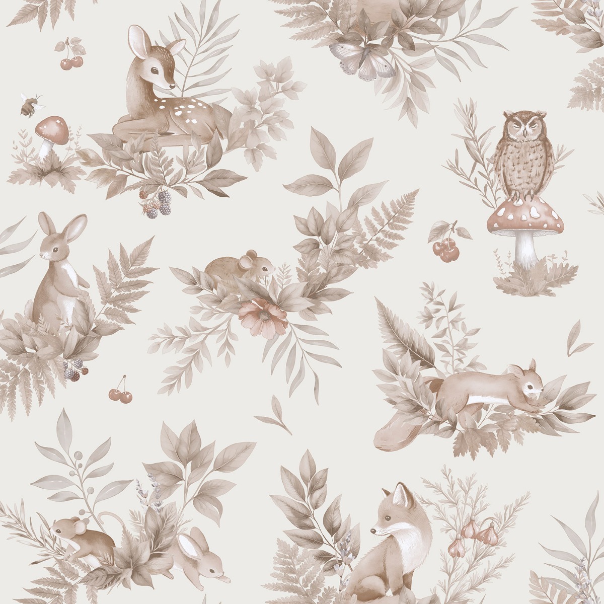 Holden Decor Forest Friends Neutral Children's Wallpaper, Cream