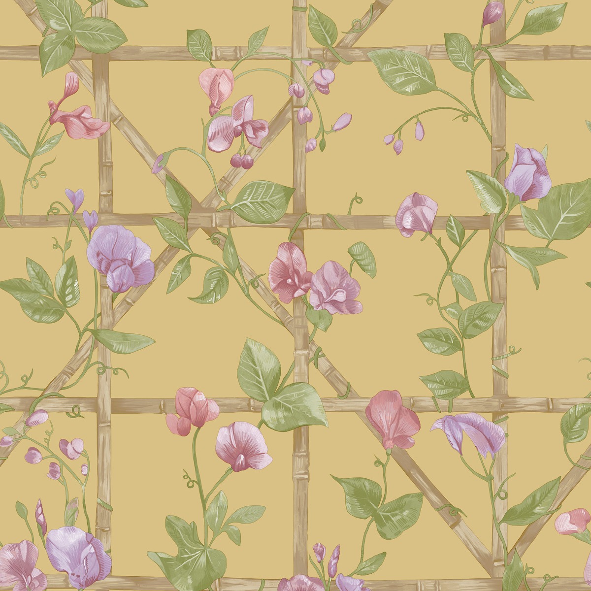 Holden Decor Trailing Floral Trellis Ochre Wallpaper, Yellow