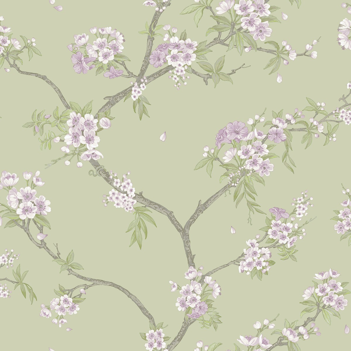 Cherry Blossom Wallpaper Sage Green / Heather Holden 14210