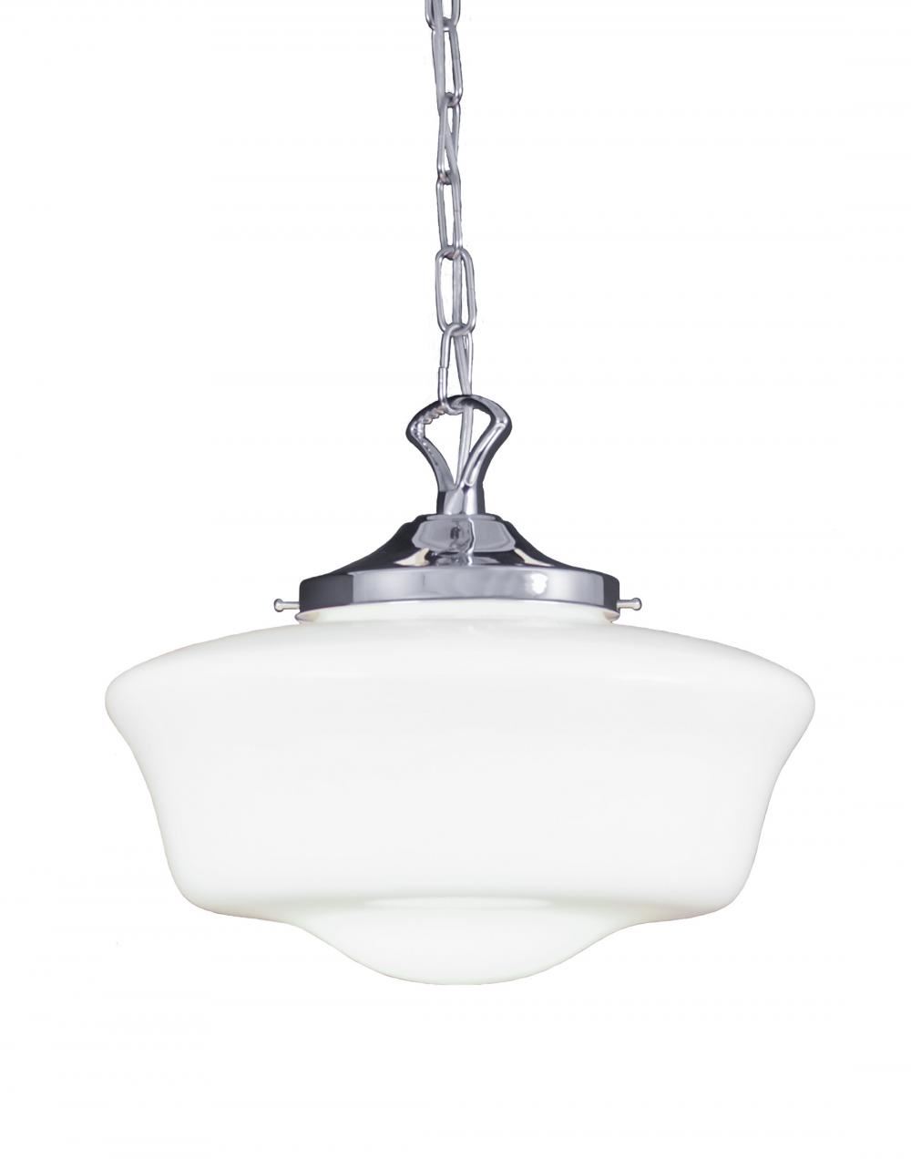 Mullan Lighting Classic Schoolhouse Glass Pendant Polished Chrome Silver Designer Pendant Lighting