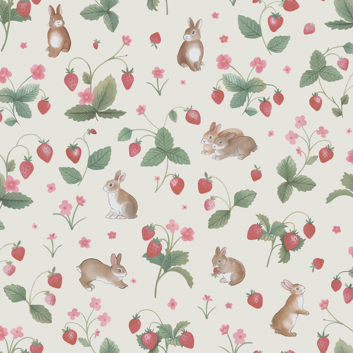 Holden Decor Bunnies & Berries Cream / Multi Children's Wallpaper, Multi