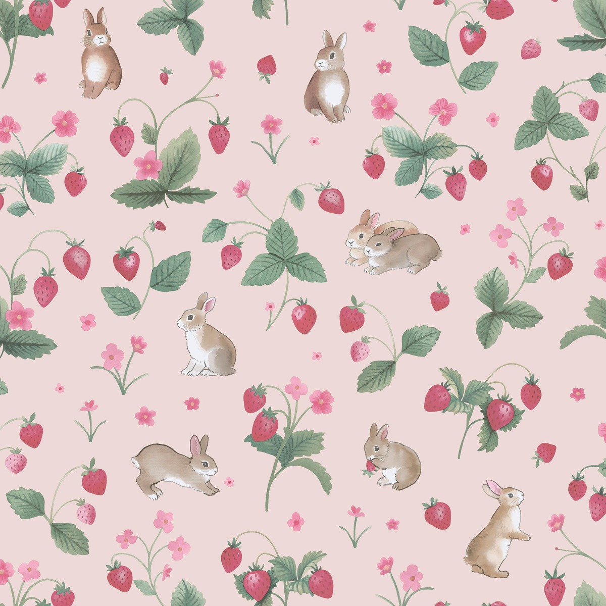 Holden Decor Bunnies & Berries Pink Children's Wallpaper, Pink