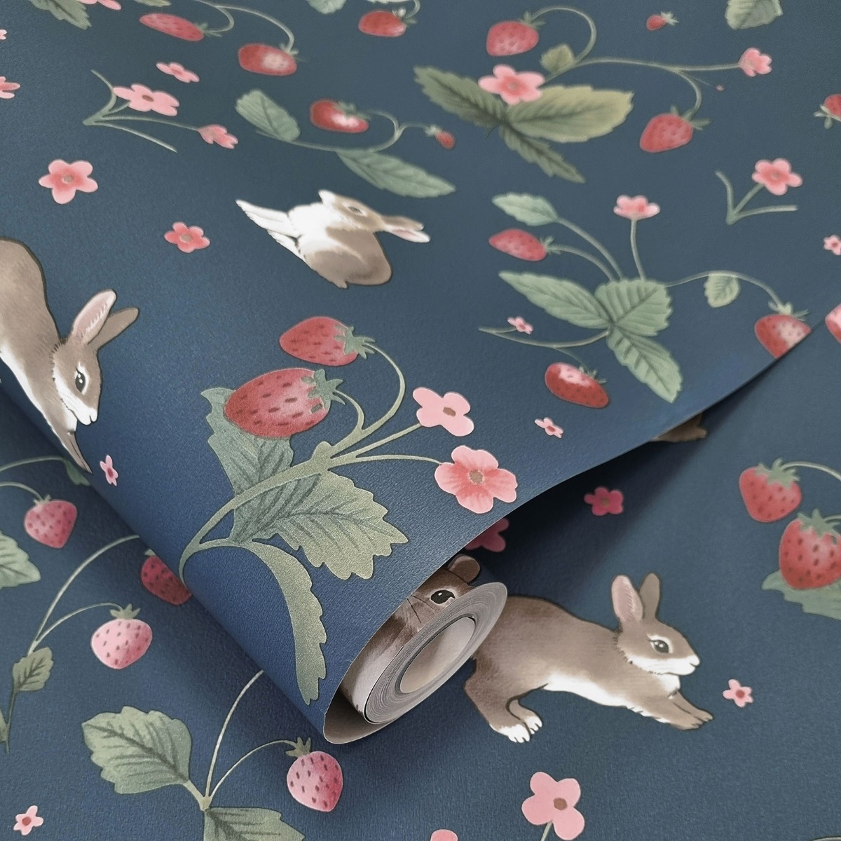 Holden Decor Bunnies & Berries Navy Children's Wallpaper, Blue