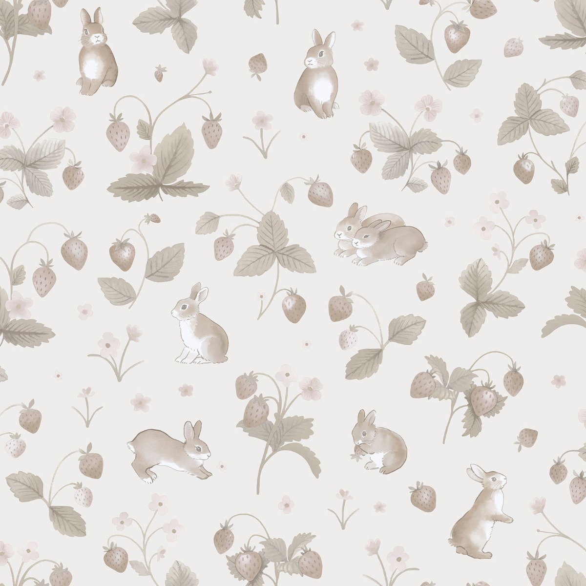 Holden Decor Bunnies & Berries Neutral Children's Wallpaper, Cream